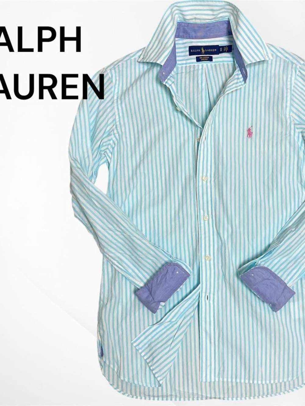 Ralph Lauren Light Blue & White Striped Button-Down with Purple Contrast